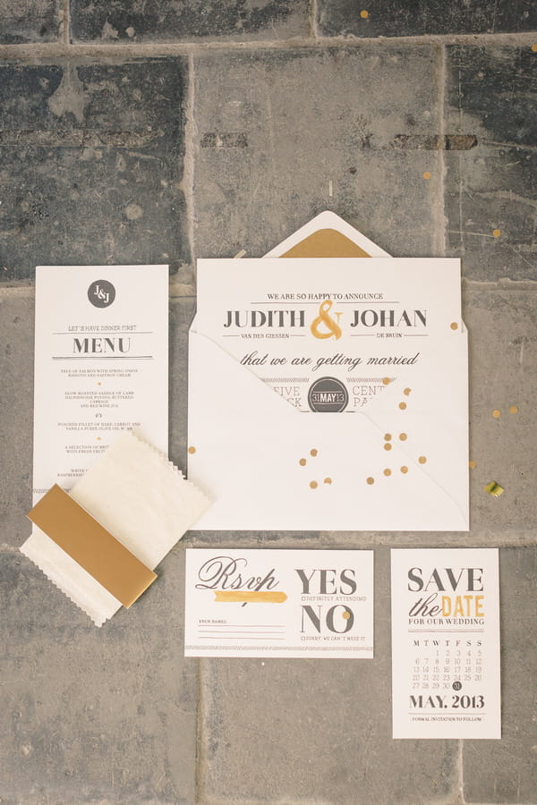 Wedding stationery with gold detail