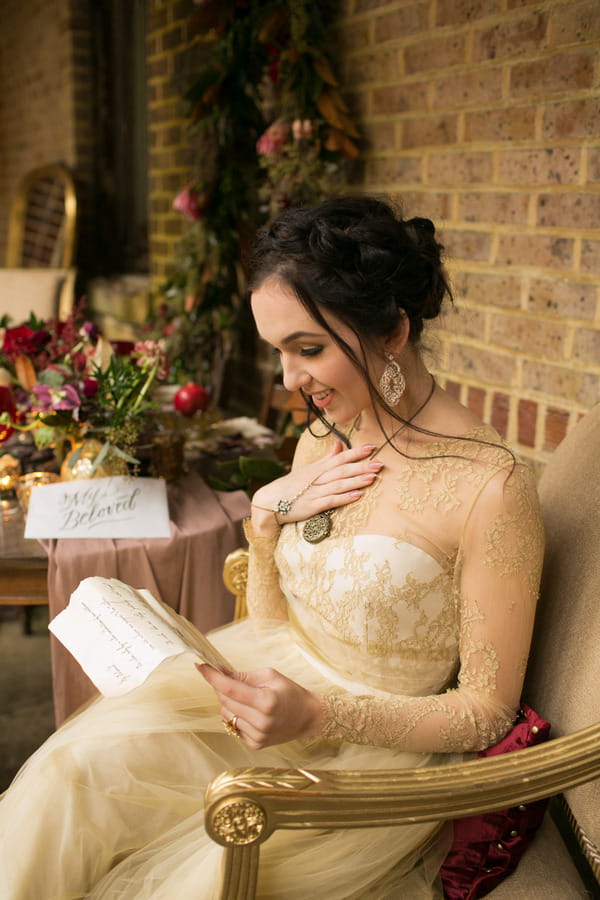 Bride reading love letter