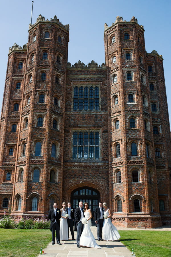 Wedding party outside Layer Marney Tower