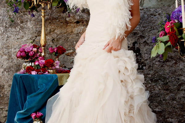 Detail on skirt of bride's dress