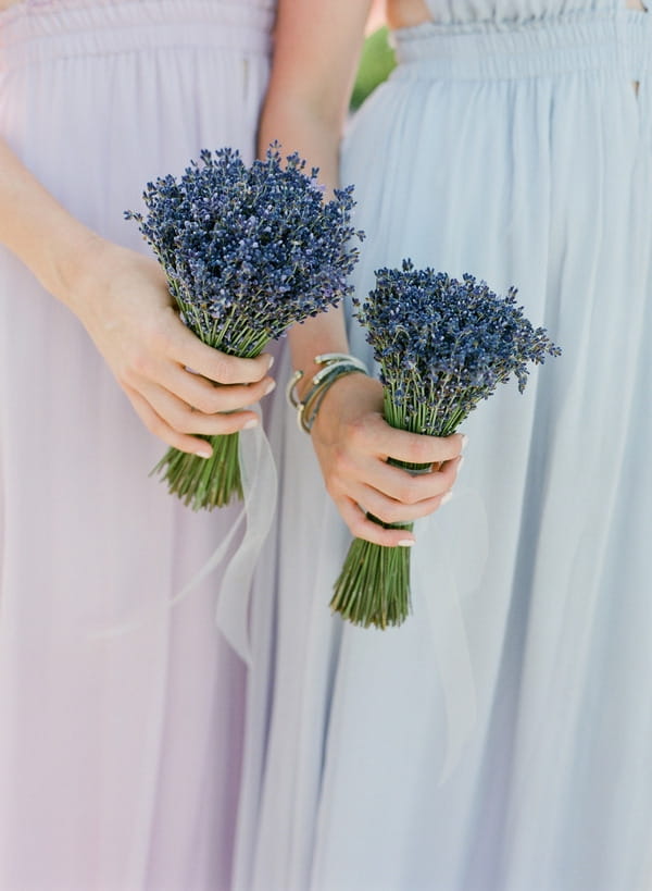 Bridesmaids' lavender bouquets