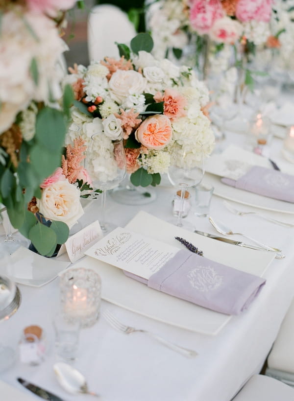 Lavender napkin at wedding place setting