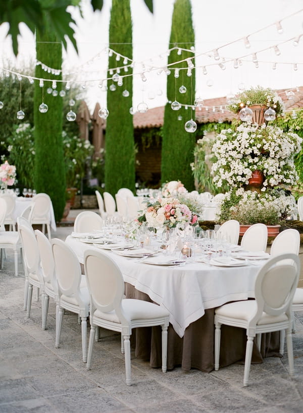 Wedding reception tables in garden of Domaine De Capelongue