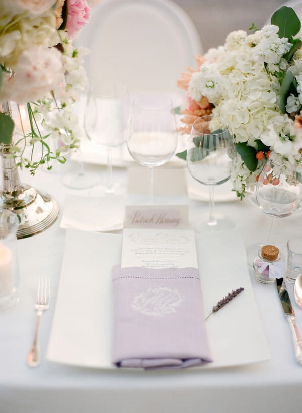 Wedding place setting with lavender details