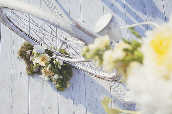 White bicycle wedding prop