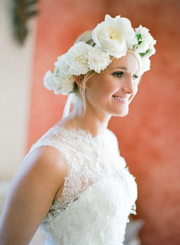 Bride with lace dress and flower crown