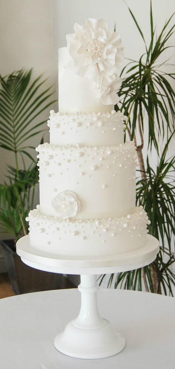 White Pearl Cake - Tiers of Happiness