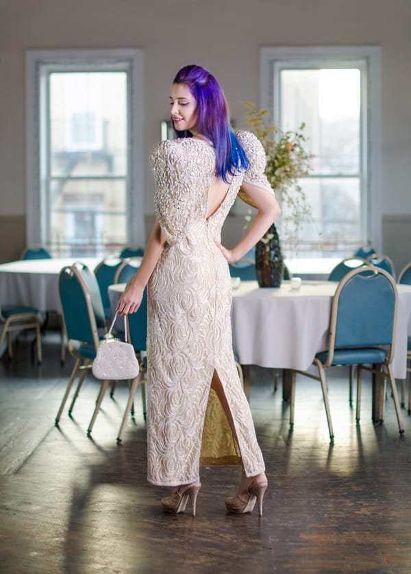 Back of bride's vintage wedding dress with beading detail