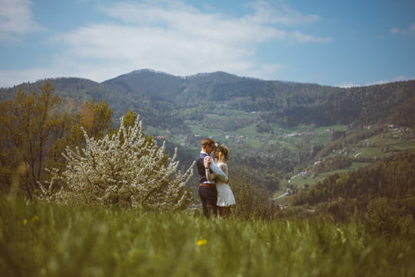 Bride and groom in Slovenian countryside