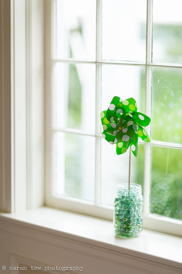 Green pinwheel on window ledge