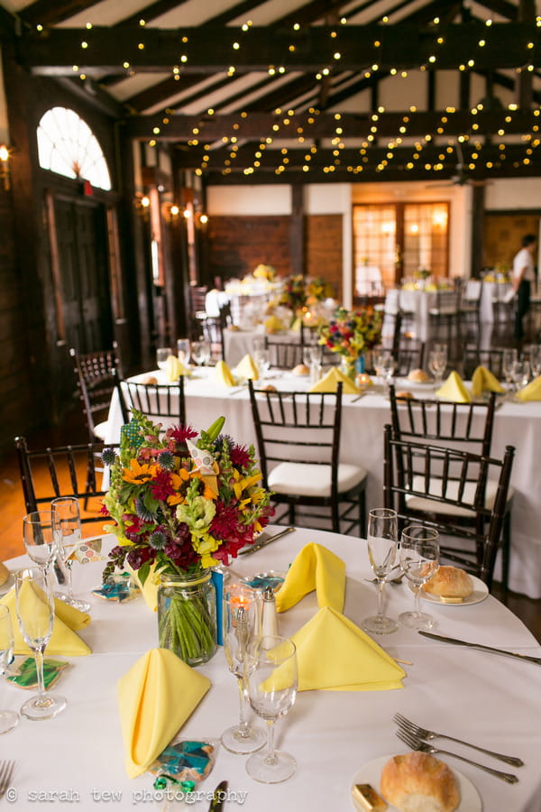 Wedding tables in the Fontainebleau Inn with bright styling