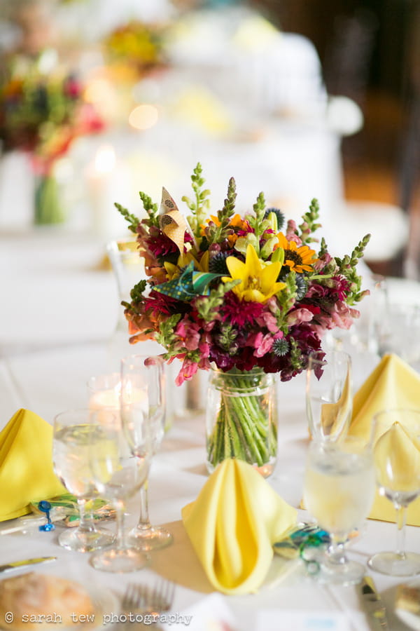 Wedding table flowers with pinwheel