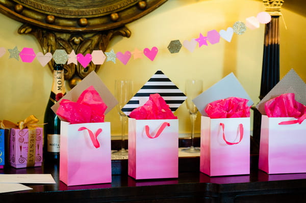 Pink bags with gifts for bridesmaids