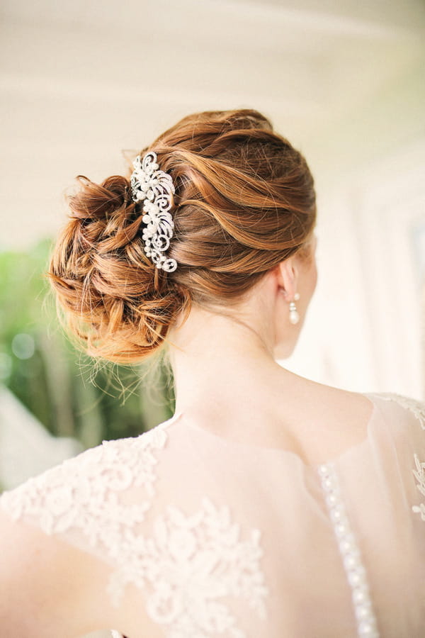 Hair clip in bride's updo