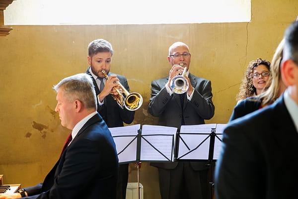 Trumpet players in church for wedding
