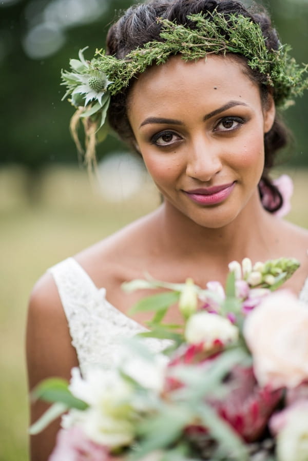 Bride with rustic flower crown