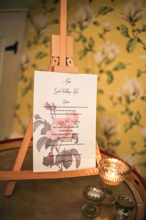 Wedding menu on easel