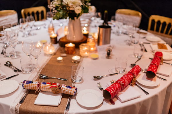 Christmas crackers on wedding table