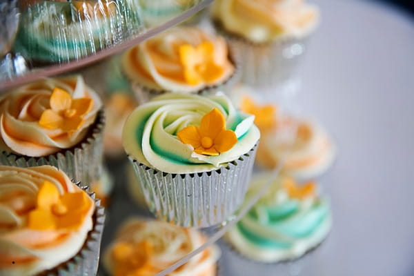 Blue and orange wedding cupcakes
