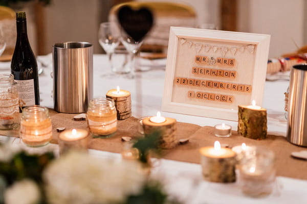 Rustic wedding table styling for Christmas wedding