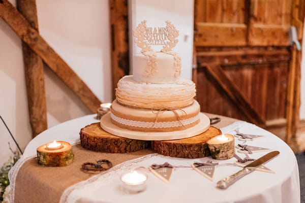 Wedding cake with wooden topper