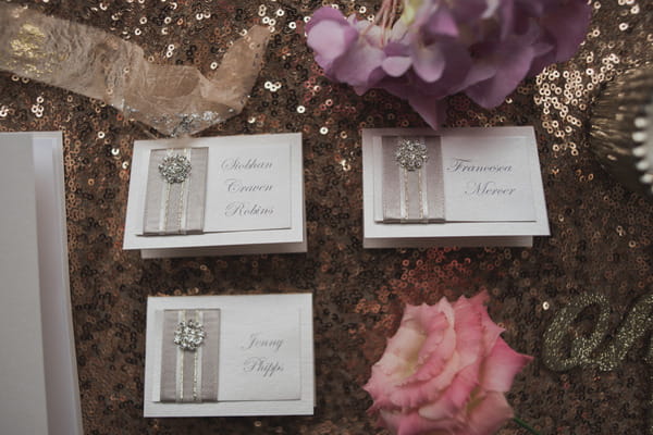 Metallic wedding name place cards