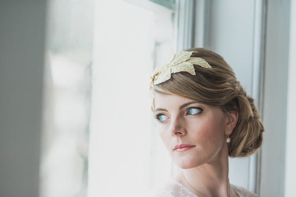 Bride with leaf hair accessory