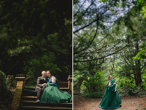 Bride and groom sitting on steps