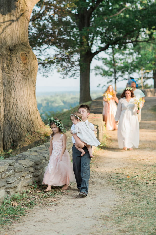 Bridal party arriving at ceremony at Letchworth State Park