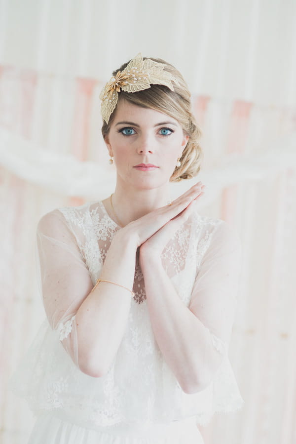 Bride holding hands together