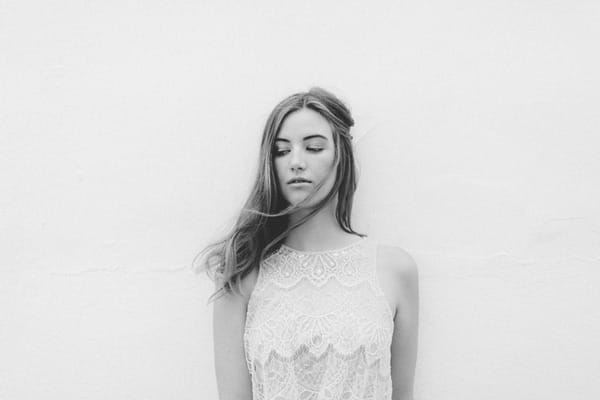 Lace detail on front of bride's boho wedding dress