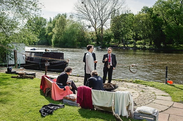 Wedding guests by River Thames