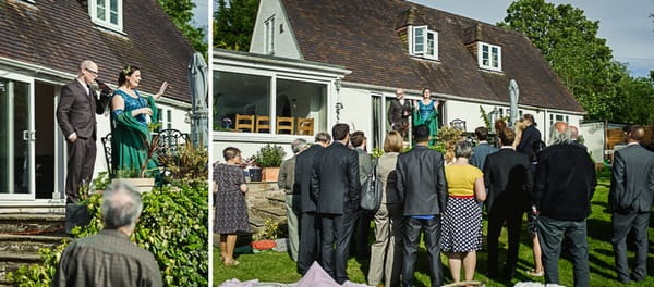 Wedding speeches in garden of house by River Thames