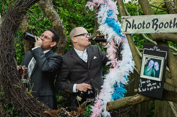 Men drinking at fantasy wedding