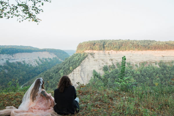 Bride and groom looking at view from Letchworth State Park