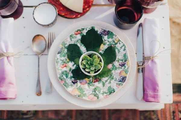 Succulent on wedding plate