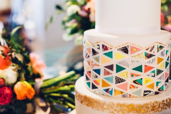 Colourful geometric wedding cake