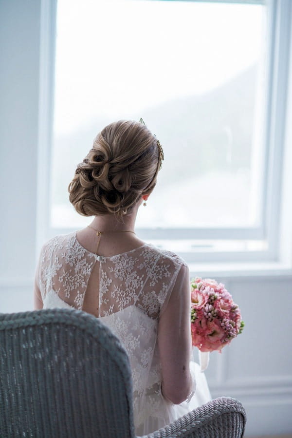 Back of bride's lace detailed dress