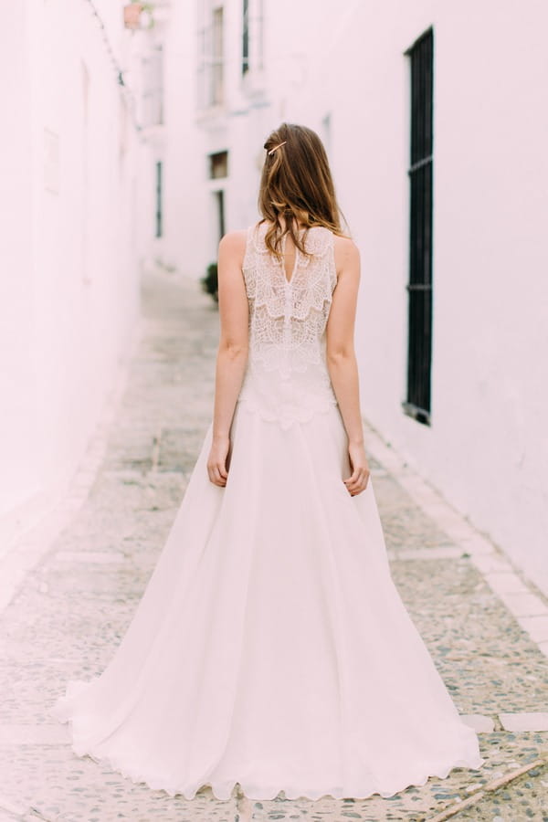 Back of bride's bohemian style wedding dress