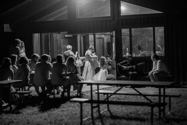 Evening wedding reception at Trailside Lodge, Letchworth State Park