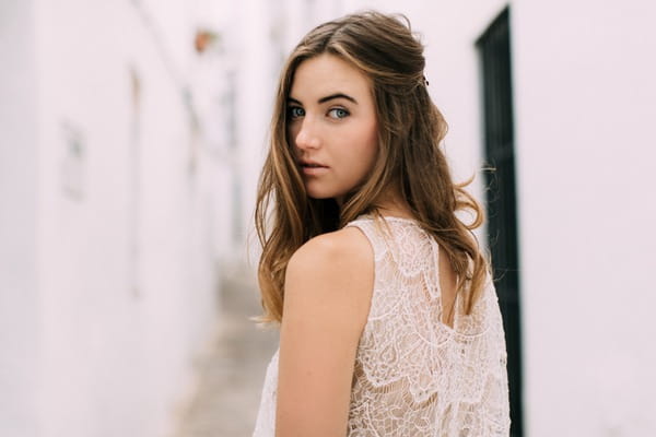 Bride looking over her shoulder