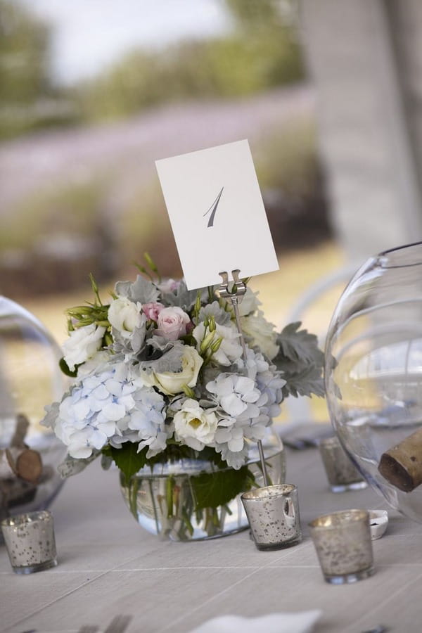 Neutral wedding table flowers