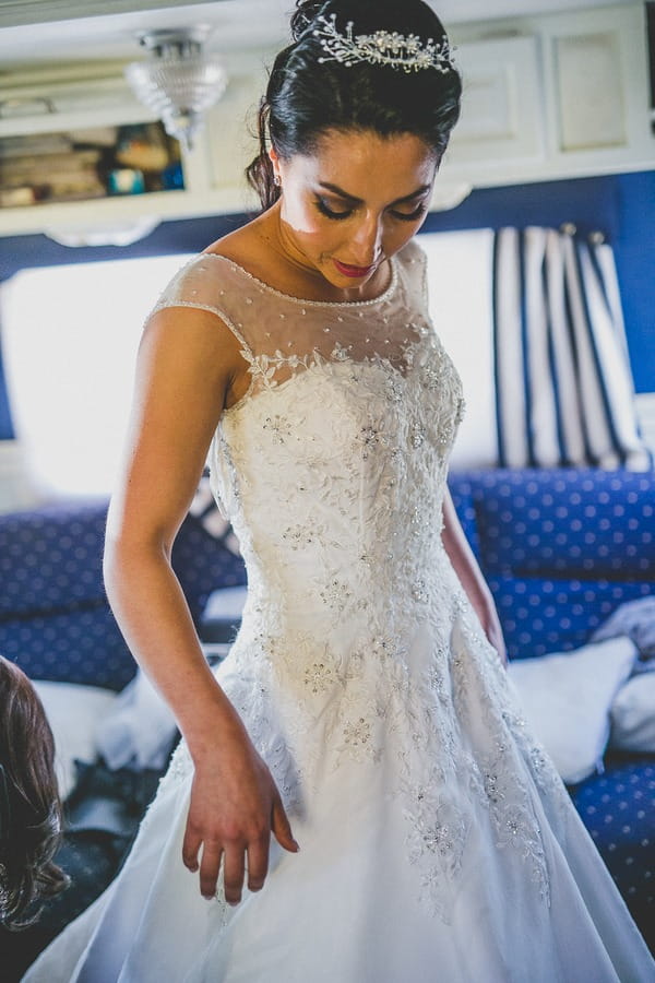 Bride wearing La Casa Blanca wedding dress