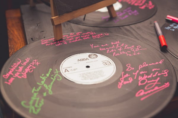 Vinyl record signed by wedding guests