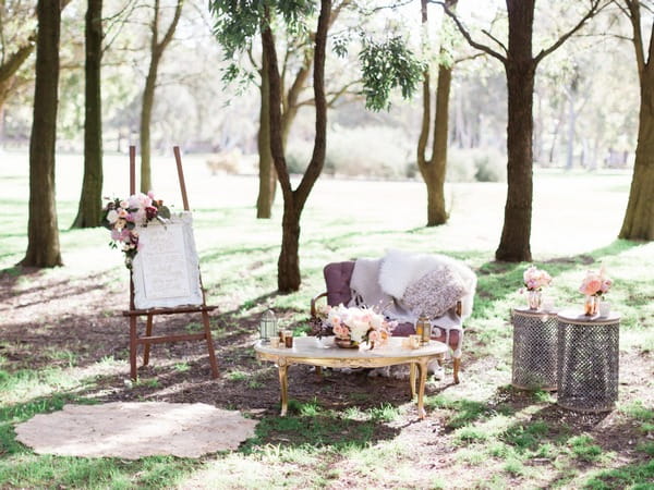 Rustic wedding props in woodland