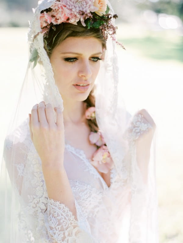 Bohemian bride with lace veil