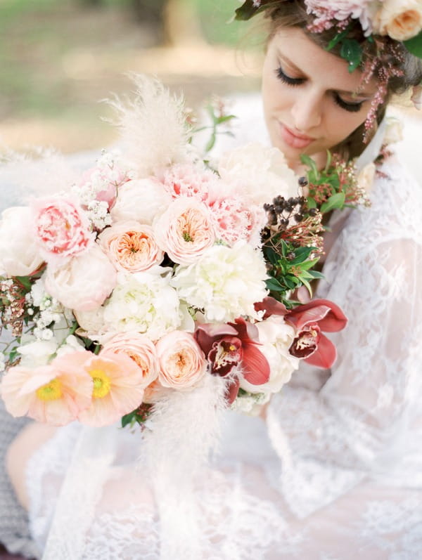 Large pastel wedding bouquet with peonies and roses