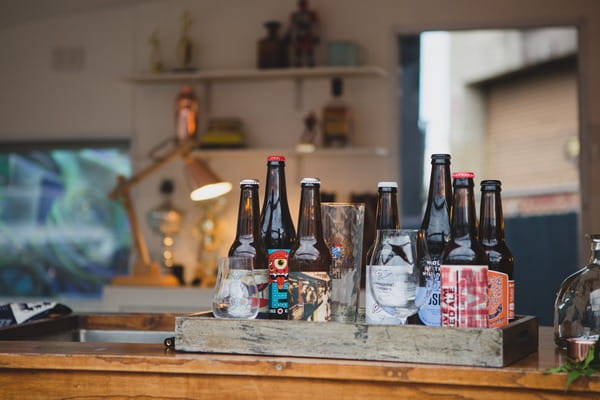 Bottles of beer on caravan bar