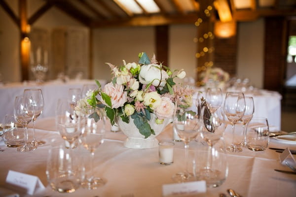 Floral wedding table centrepiece at Packington Moor wedding