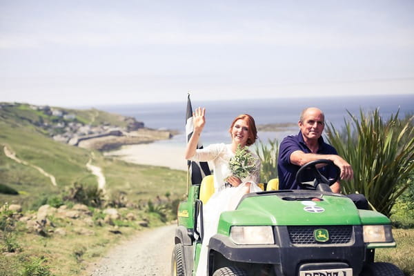 Bride being taken to wedding on buggy